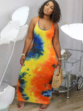 Plus Size Tie Dye Print Bodycon Maxi Dresses