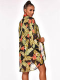 3 Piece Boho Leaf Print Crop Top+Cardigan+Shorts Sets