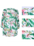 3 Piece Boho Leaf Print Crop Top+Cardigan+Shorts Sets