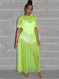 Solid Color Sheer Mesh Ruched Maxi Dresses Cover Up