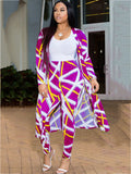 2 Pieces Stripe Print Cardigan Cover-Up+Pants