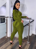 Velvet Cut Out Long Sleeve High Neck Jumpsuit