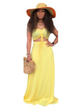 2 Pieces Strapless Crop Top+Solid Color Maxi Dresses