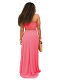 2 Pieces Strapless Crop Top+Solid Color Maxi Dresses