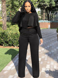 Two Piece Long Sleeve Ruffle Crop Tops & Long Pants