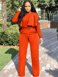 Two Piece Long Sleeve Ruffle Crop Tops & Long Pants