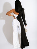 One Shoulder Patchwork Wide Leg Jumpsuit