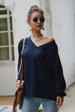 Lantern Sleeve V Neck Loose Sweater