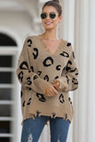 Leopard V Neck Frayed Sweater