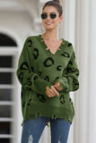 Leopard V Neck Frayed Sweater