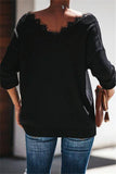 Solid Color Lace V Neck Simple Sweater