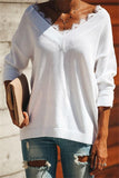 Solid Color Lace V Neck Simple Sweater