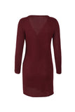 Solid Color V Neck Wrap Sweater Dress