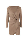 Solid Color V Neck Wrap Sweater Dress