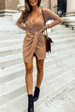 Solid Color V Neck Wrap Sweater Dress