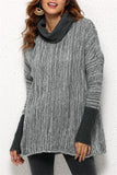 Spliced Turtleneck Loose Pullover Sweater - Brown