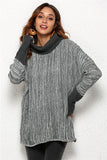 Spliced Turtleneck Loose Pullover Sweater - Brown