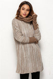 Spliced Turtleneck Loose Pullover Sweater - Brown