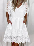 Lace Pocket V-Neck Short Sleeve Dress