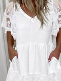 Lace Pocket V-Neck Short Sleeve Dress