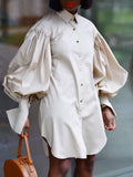 Long Puff Sleeve Button Down Shirt Dresses