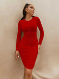 Long Sleeve Ruched Bodycon Mini Dresse