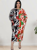 Graffiti Long Sleeve Patchwork Midi Dresses