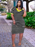 Striped V Neck Loose Midi Dresses