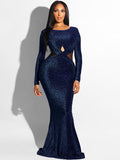 Glitter Long Sleeves Mesh Fishtail Maxi Dresses