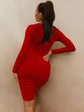 Long Sleeve Ruched Bodycon Mini Dresse