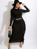 Long Sleeves Tassles Bodycon Maxi Dresses