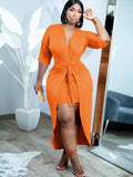 Plus Size V Neck Ruched Cloak Midi Dresses