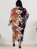 Graffiti Long Sleeve Patchwork Midi Dresses