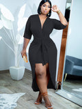 Plus Size V Neck Ruched Cloak Midi Dresses