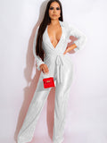 Long Sleeves Pleated Belted Jumpsuits