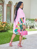 Long Sleeve Pockets Print Shirt Midi Dresses