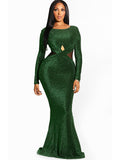 Glitter Long Sleeves Mesh Fishtail Maxi Dresses