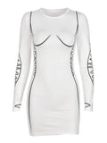 Long Sleeve Printed Bodycon Mini Dresses