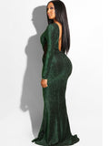 Glitter Long Sleeves Mesh Fishtail Maxi Dresses