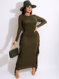 Long Sleeves Tassles Bodycon Maxi Dresses