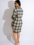 Long Sleeve Plaid Print Mini Dresses Blouse