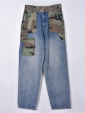 Denim Camouflage Color Block Bodycon Pants