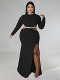 Plus Size Cut Out Split Maxi Dresees