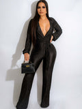 Long Sleeves Pleated Belted Jumpsuits