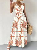 Spaghetti Strap Leaf Print Maxi Dresses