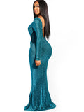 Glitter Long Sleeves Mesh Fishtail Maxi Dresses