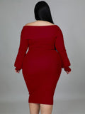 Long Sleeve Off Shoulder Plus Size Midi Dreses