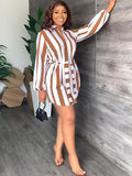 Long Sleeves Striped Print Mini Dresses