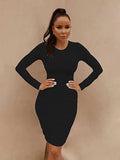 Long Sleeve Ruched Bodycon Mini Dresse