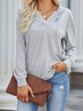 Casual Lace V-Neck Long Sleeve Hoodie